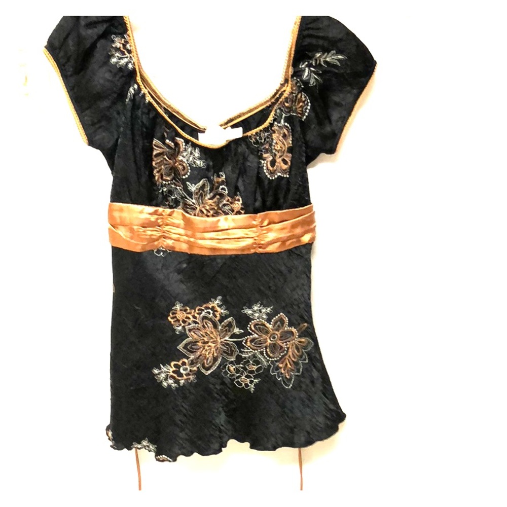 Black and Bronze floral Dress Top size Medium